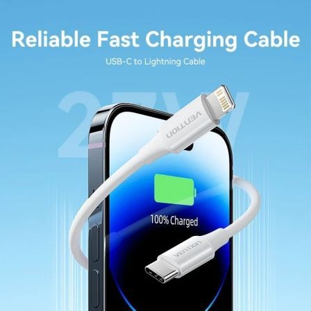 Vention Cable USB 2.0 Tipo-C a Lightning Macho 27W 480Mbps 1m Blanco Carga y Sincronización Vention Cable USB 2.0 Tipo-C a Lightning Macho 27W 480Mbps 1m Blanco Carga y Sincronización